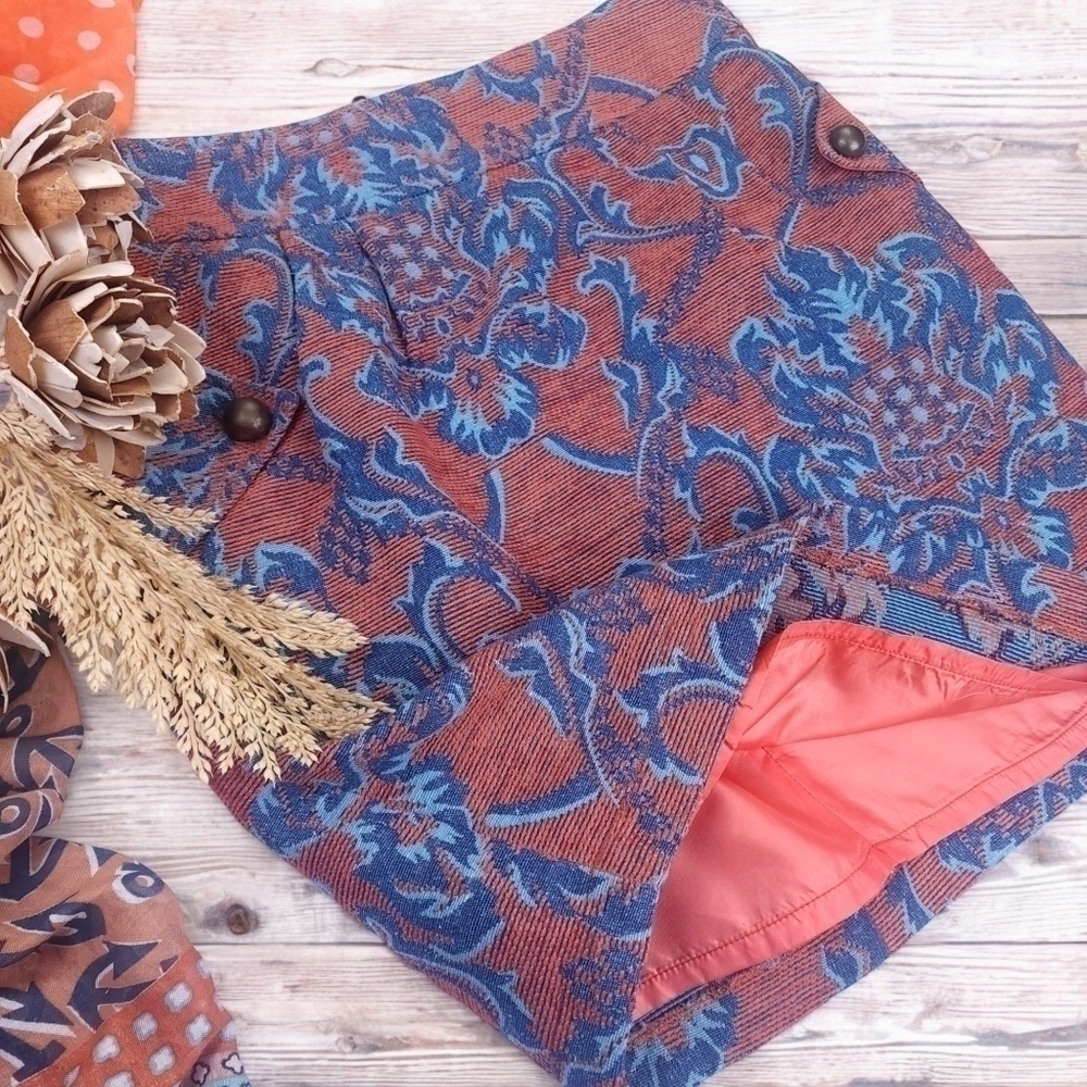 Tulle Blue Orange Coral Patterned Skirt Sz S